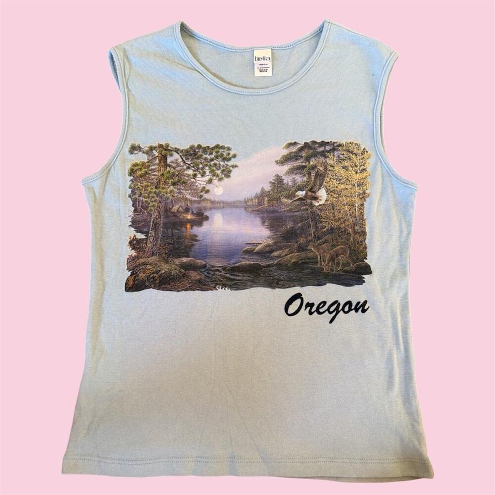 Oregon nature cap sleeve baby tee/tank top with lake scene graphic